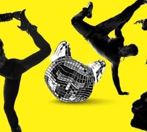 Breakdancers showcasing dynamic moves in a lively dance scene.